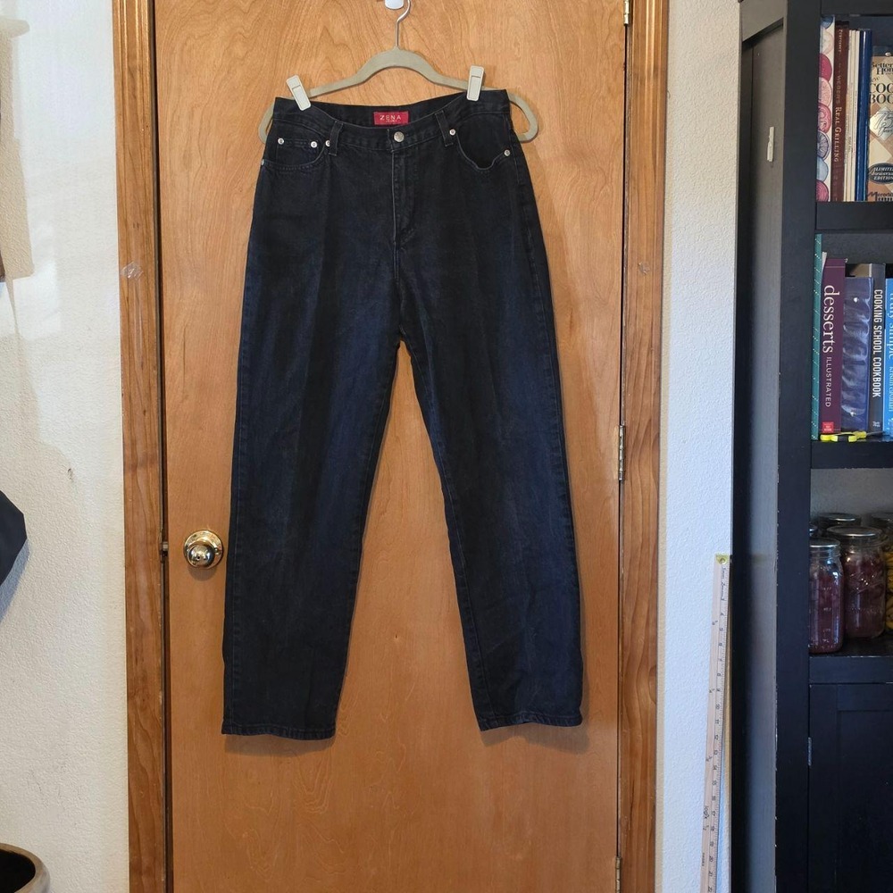 Vintage Zena Jeans Womens 12 Black High Waisted Straight Leg Mom Denim Y2K 90s
